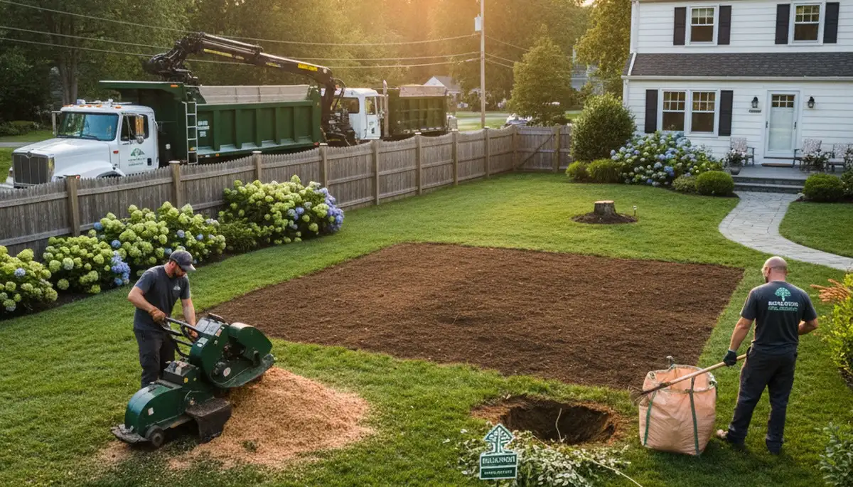 Clean yard after professional tree removal and stump grinding in Burlington, VT