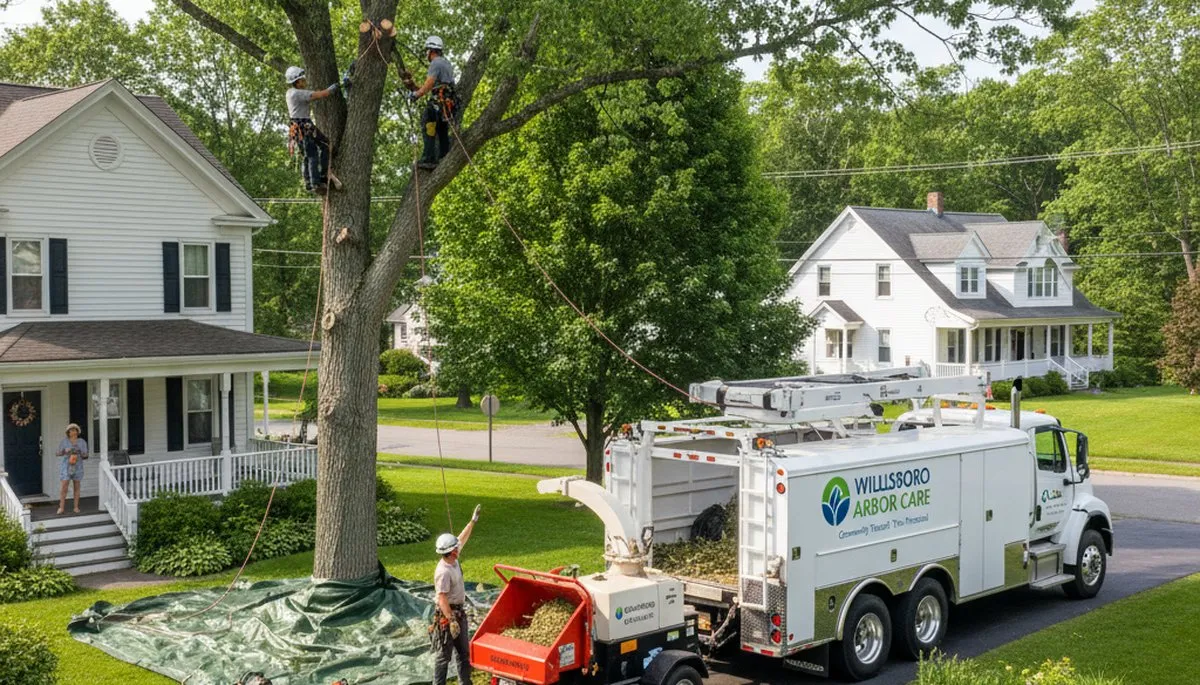 Residential tree removal and trimming service in Willsboro NY near Burlington VT homes improving yard safety