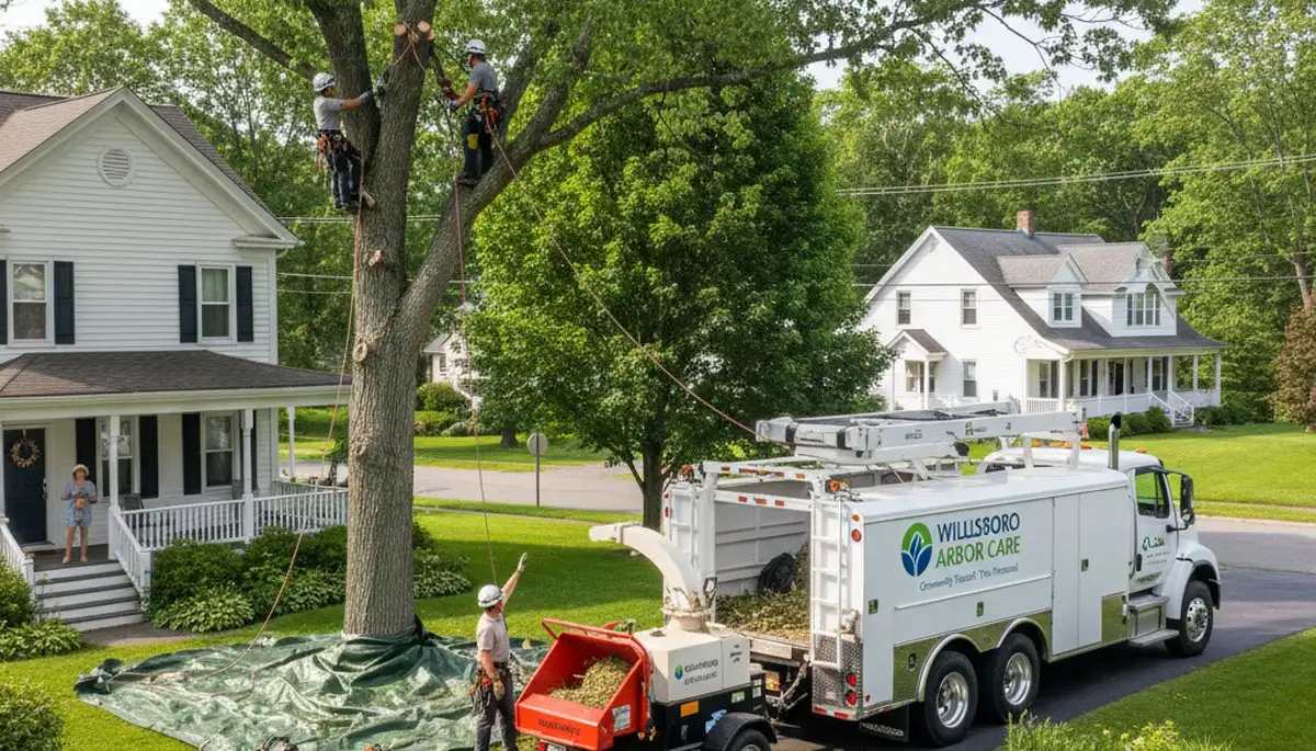 Residential tree removal and trimming service in Willsboro NY near Burlington VT homes improving yard safety