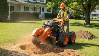 Stump grinding service in Essex Junction VT removing tree stumps for clean lawns by Burlington tree experts