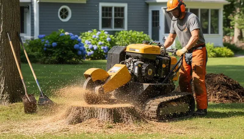 Professional stump grinding removing tree stumps in Shelburne, VT by Burlington tree removal experts
