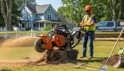 Professional stump grinding removing tree stumps in Willsboro NY by Burlington VT tree removal experts