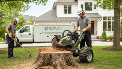 Professional stump removal service in Burlington VT using safe grinding equipment