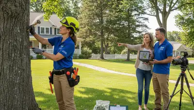 Certified arborist performing tree health assessment in South Burlington, VT for safe tree maintenance