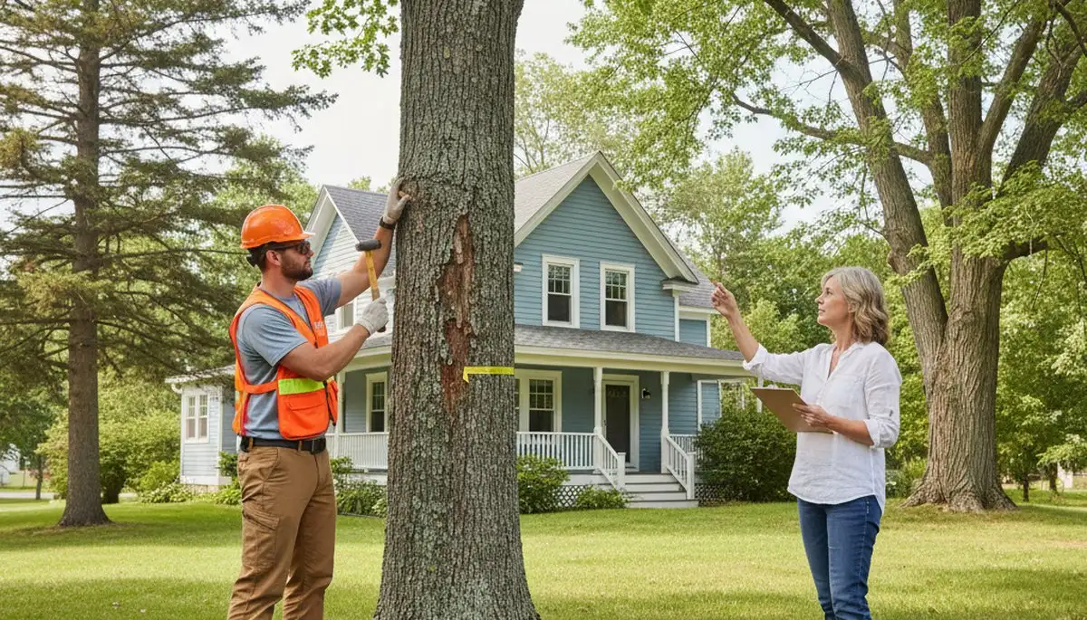 Certified arborist performing tree health assessment for homeowners in Williston, VT near Burlington