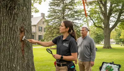 Certified arborist performing tree health assessment for homeowners in Willsboro NY near Burlington VT