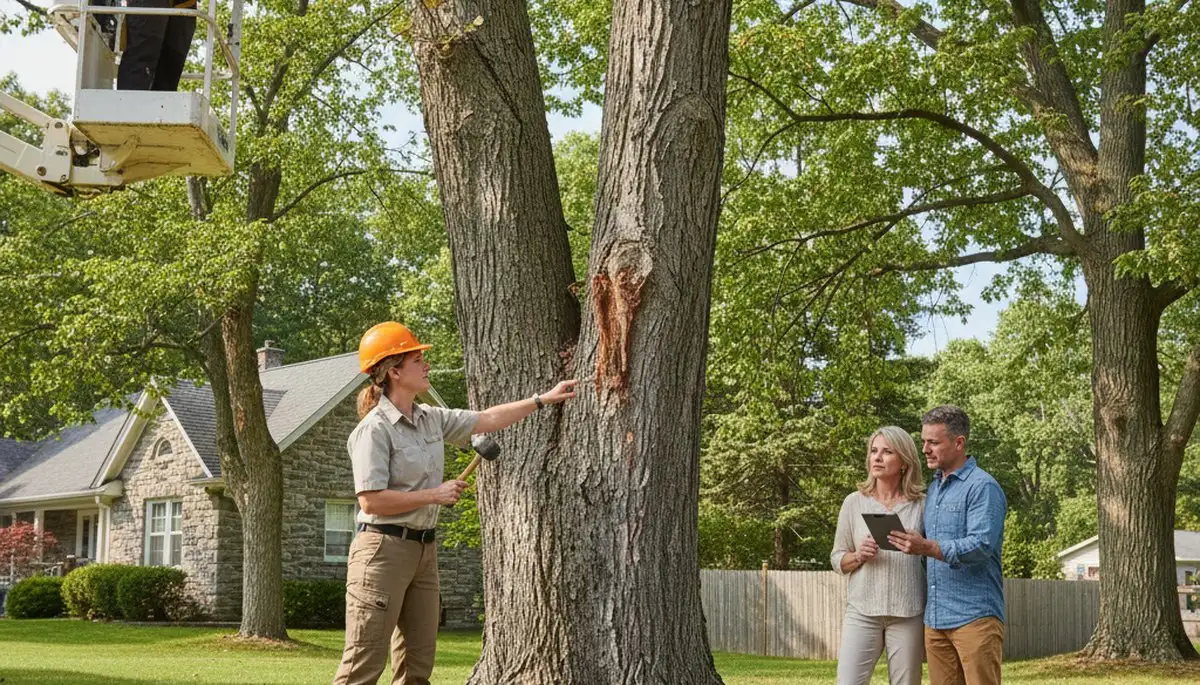 Certified arborist performing tree health assessment for homeowners in Winooski, Burlington VT