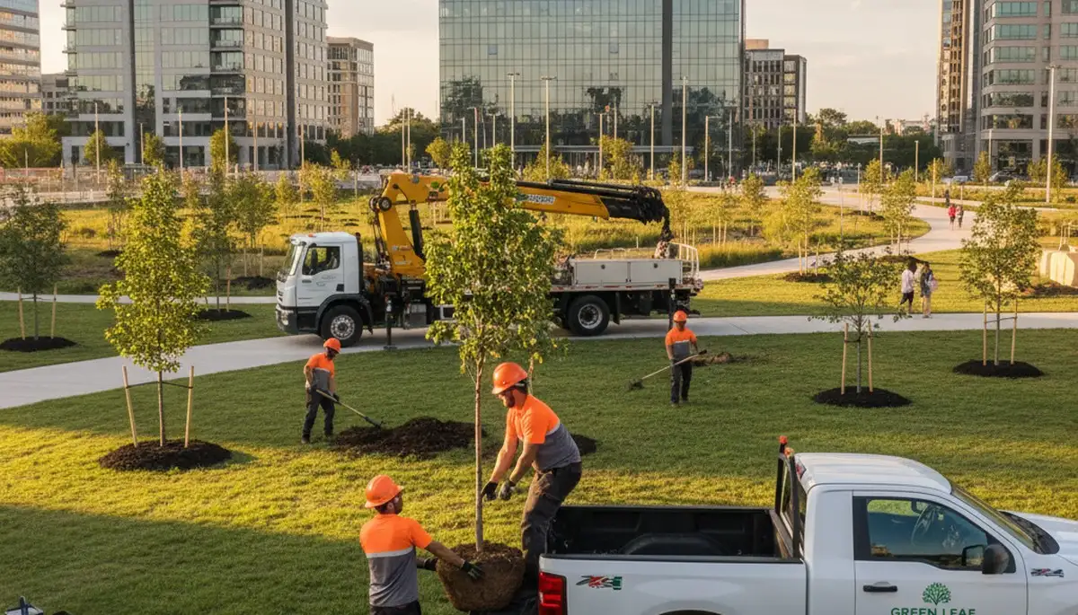 Arborists planting new trees on residential property in Burlington, VT for Chop Chop Tree service