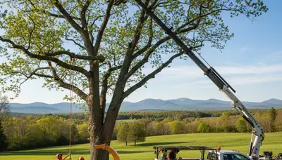Professional tree removal service in Burlington VT safely clearing residential oak trees