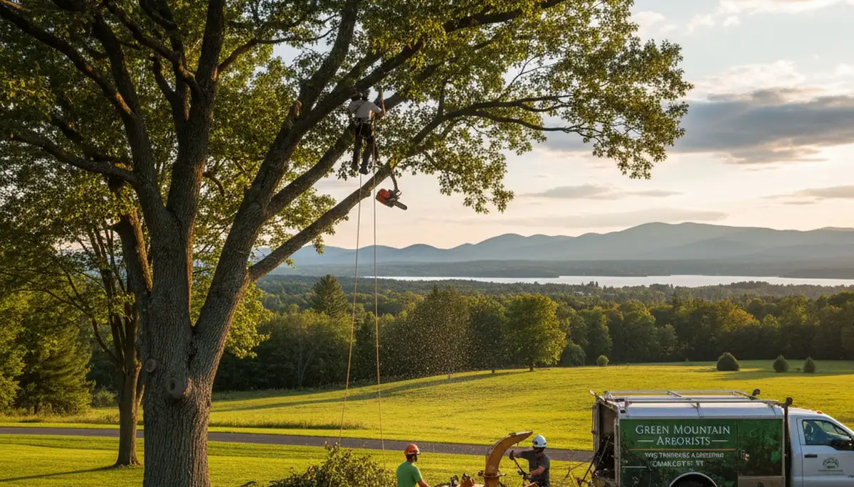Professional tree removal service in Burlington VT safely cutting and clearing large oak tree