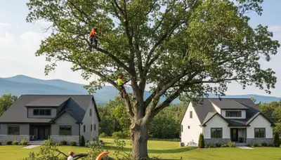 Professional tree removal service in Burlington VT safely cutting and clearing large trees
