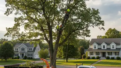 Professional tree removal service in Burlington VT safely clearing trees for residential clients