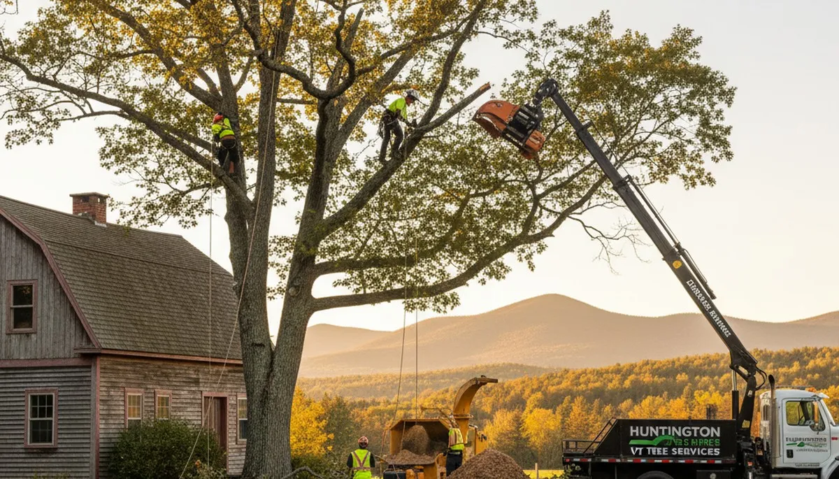 Professional tree removal service in Burlington VT safely cutting and clearing large trees