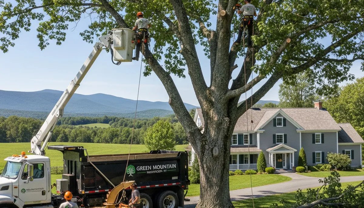 Professional tree removal service in Burlington VT safely cutting and clearing large trees