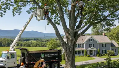 Professional tree removal service in Burlington VT safely cutting and clearing large trees