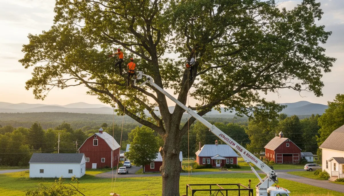 Professional tree removal service in Burlington VT clearing large oak safely
