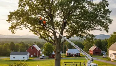 Professional tree removal service in Burlington VT clearing large oak safely
