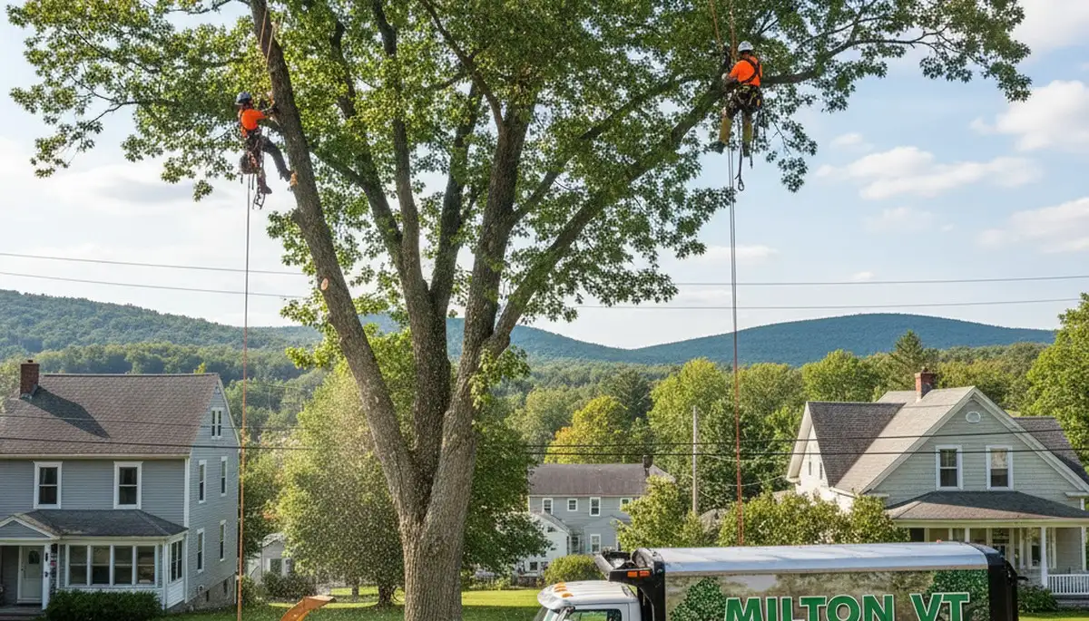 Professional tree removal service in Burlington VT safely cutting and clearing residential trees