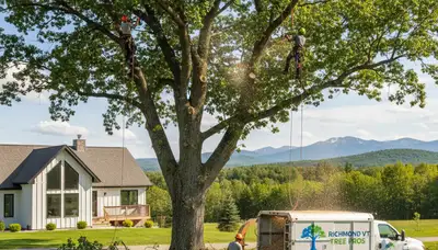 Professional tree removal service in Burlington VT safely cutting and clearing large trees