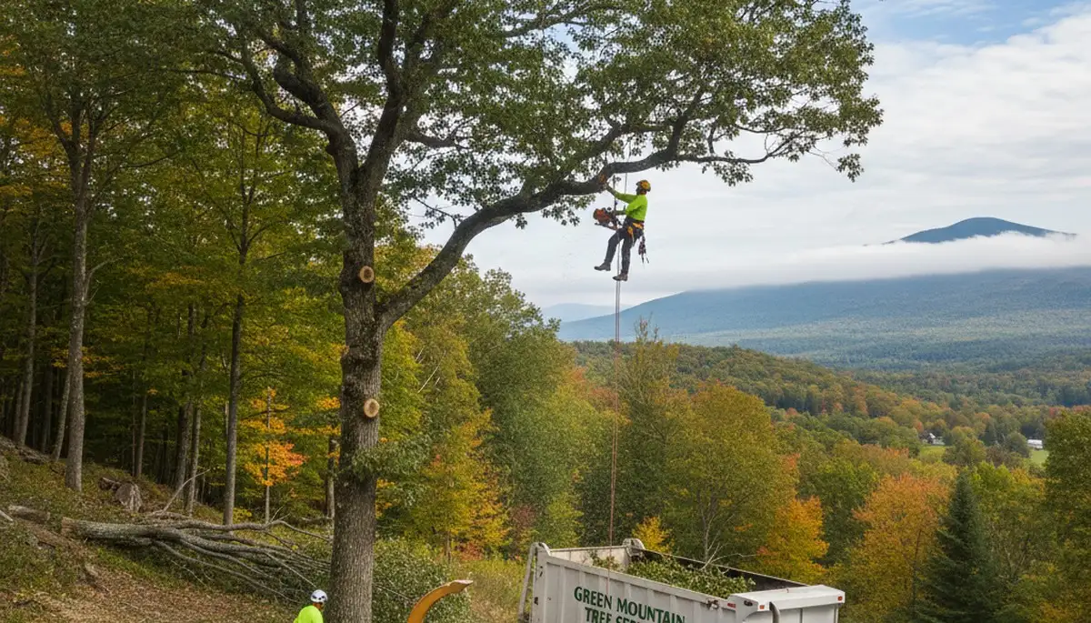 Professional tree removal service in Burlington VT safely clearing large oak tree